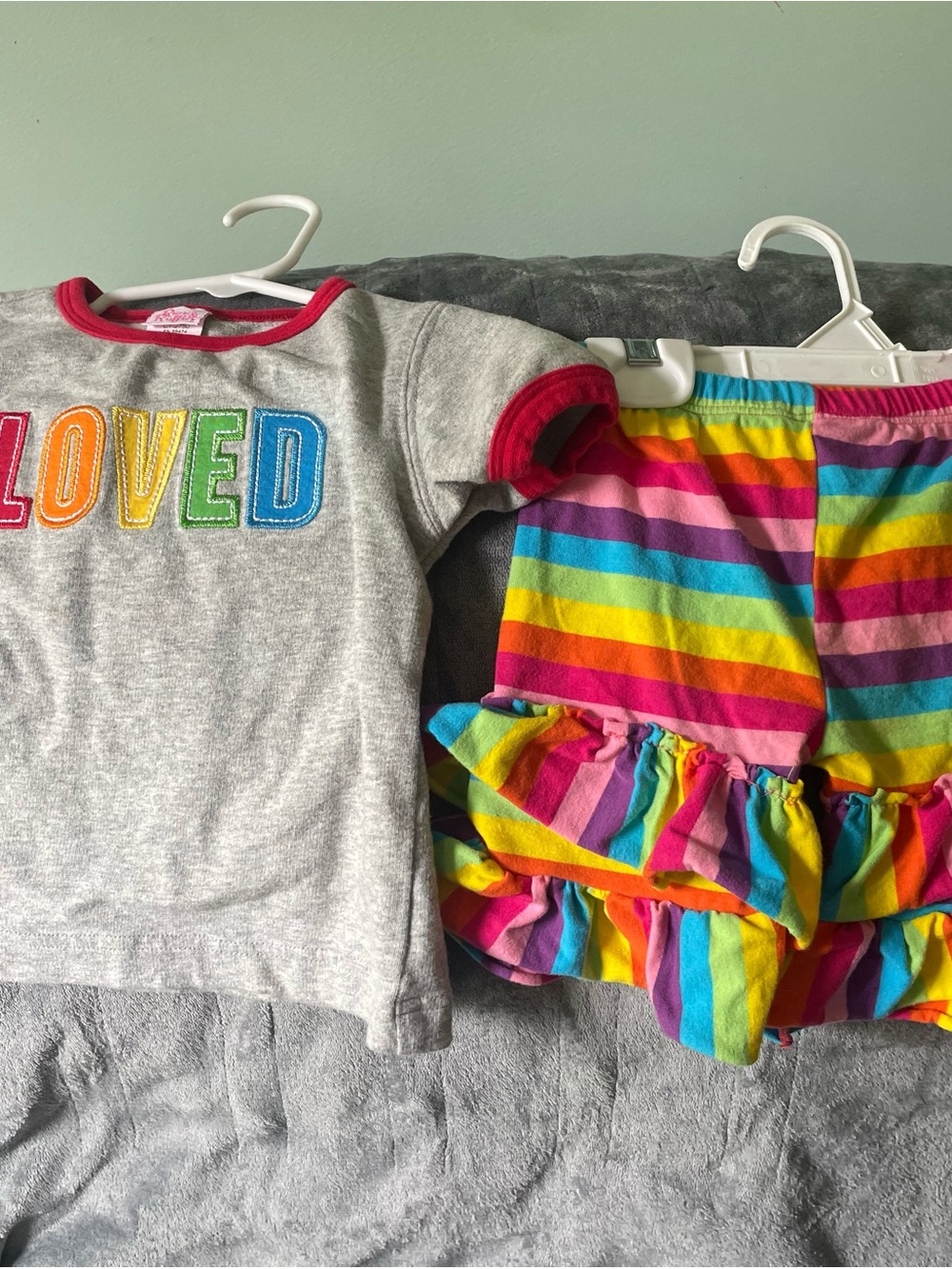 Ricrac & ruffles Kids Rainbow Stripe Matching Set - Loved Ruffle Shorts Sz 2